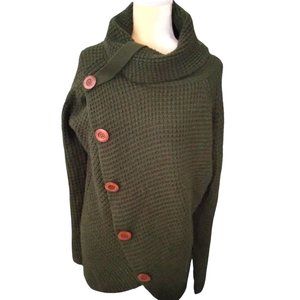 Grecerelle Cowl Neck Asymmetric Green Sweater Size XL